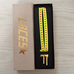 Golden Goose Neon Yellow Laces with Pink Stars and Gold Tips